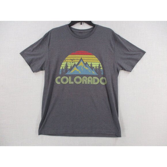 Vintage Inspired Colorado Mountain Graphic T Shirt Soft Heather Gray Size L - Picture 1 of 7